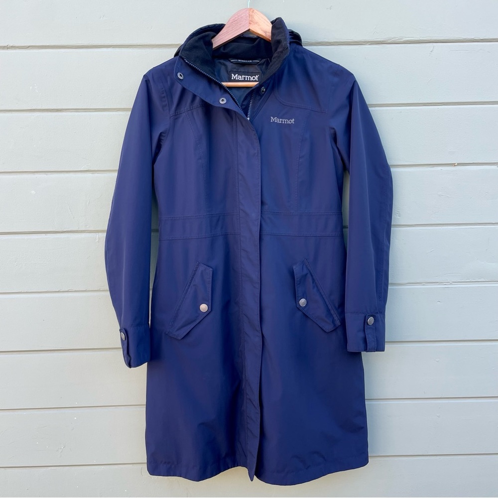 Marmot XS Membrain trench coat hooded rain jacket Navy